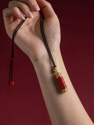 Chinese Feng Shui Amulet Premium Red Cinnabar Pendant Necklace With The Shurangama Mantra Inscription, Cinnabar Necklace for Protection, Good Luck