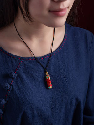 Chinese Feng Shui Amulet Premium Red Cinnabar Pendant Necklace With The Shurangama Mantra Inscription, Cinnabar Necklace for Protection, Good Luck