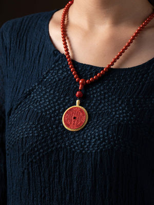 Mountain Devil Flower Coin Cinnabar Necklace For Protection, Evil Eye, And Good Luck: Classical Taoism Amulet/Mascot With Adjustable Cord And Delicate Box - Vintage Jewelry Gift For All Age