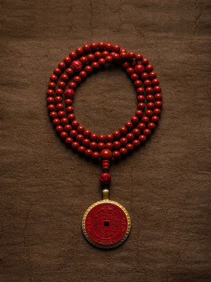 Mountain Devil Flower Coin Cinnabar Necklace For Protection, Evil Eye, And Good Luck: Classical Taoism Amulet/Mascot With Adjustable Cord And Delicate Box - Vintage Jewelry Gift For All Age