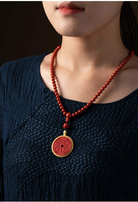 Mountain Devil Flower Coin Cinnabar Necklace For Protection, Evil Eye, And Good Luck: Classical Taoism Amulet/Mascot With Adjustable Cord And Delicate Box - Vintage Jewelry Gift For All Age