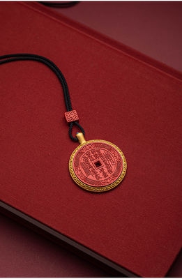 Mountain Devil Flower Coin Cinnabar Necklace For Protection, Evil Eye, And Good Luck: Classical Taoism Amulet/Mascot With Adjustable Cord And Delicate Box - Vintage Jewelry Gift For All Age