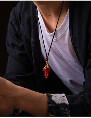 Gemstone Taotie Fortune God Quan Yin Goddess Of Compassion Mercy Red Pendant Necklace Guan Yin Kuan Yin Cinnabar Chinese Feng Shui Amulet Kwan Yin Avalokitesvara For Wealth Health