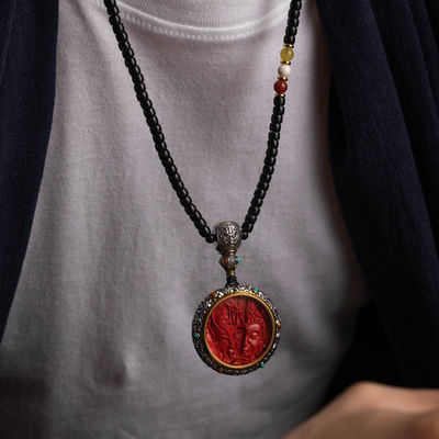 Gemstone Taotie Fortune God Quan Yin Goddess Of Compassion Mercy Red Pendant Necklace Guan Yin Kuan Yin Cinnabar Chinese Feng Shui Amulet Kwan Yin Avalokitesvara For Wealth Health
