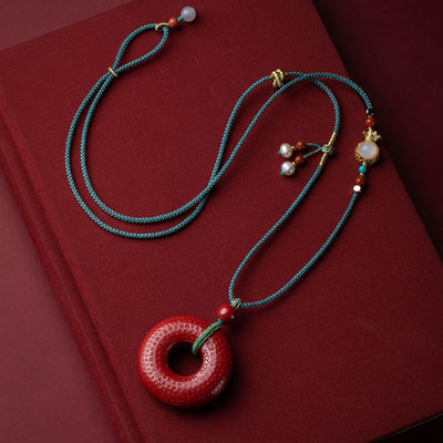Gemstone Taotie Fortune God Quan Yin Goddess Of Compassion Mercy Red Pendant Necklace Guan Yin Kuan Yin Cinnabar Chinese Feng Shui Amulet Kwan Yin Avalokitesvara For Wealth Health