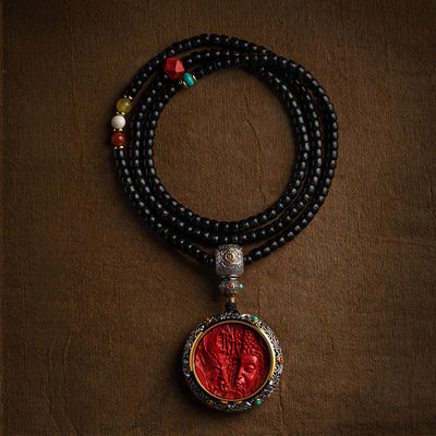 Gemstone Taotie Fortune God Quan Yin Goddess Of Compassion Mercy Red Pendant Necklace Guan Yin Kuan Yin Cinnabar Chinese Feng Shui Amulet Kwan Yin Avalokitesvara For Wealth Health