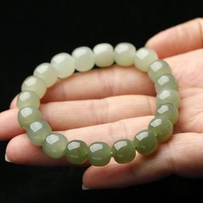 Wholesale Top Quality Gemstone A Grade Nephrite Jade Bangle 10mm Round Beads Bracelet Stone Bracelet Sheep Fat Jade Bracelet Female Style Hetian Nephrite Gemstone White Jade Bracelet Bangles