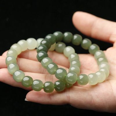 Wholesale Top Quality Gemstone A Grade Nephrite Jade Bangle 10mm Round Beads Bracelet Stone Bracelet Sheep Fat Jade Bracelet Female Style Hetian Nephrite Gemstone White Jade Bracelet Bangles