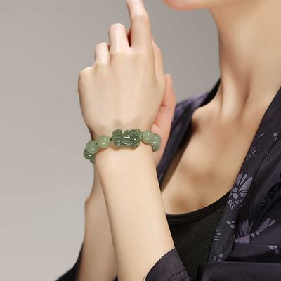 Feng Shui Wealth Bracelet Natural Hetian Nephrite Jade Bracelet Money Bag Pendant Bracelet Jade Amulet Good Fortune Lucky Charm Bracelet For Women Green Jade Bracelet