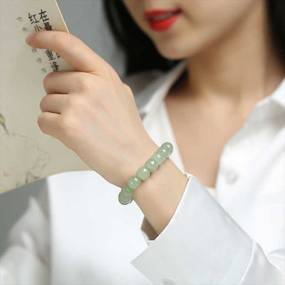 Hotan Jade Leaf Bracelet Natural 2-Layer Green Nephrite Jade Bracelet For Women Round Bead Design With Zircon Leaf Charm Bracelet,Lucky Jade Bracelet Ladies Jewelry