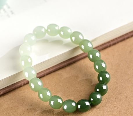 Lucky Feng Shui Bracelet Natural Jade Bracelet Hetian Jade Barrel Beads Nephrite Jade Bracelet with Safety Button Interlocking Hetian Jade Bracelet Women's Design Peace Buckle Jade Bracelet