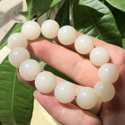 Natural Round Stone Bead Bracelet Magnolia Hetian Jade Nephrite Bracelet Men And Women'S Crystal Bracelet Factory Direct Sales