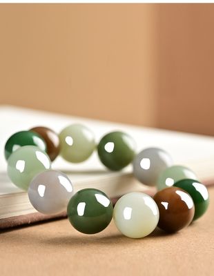 Natural Hotan Jade Beaded Nephrite Bracelet for Men Women Jewelry Factory Wholesale Hot Selling Polished Nephrite Bracelet Fashion Accessory