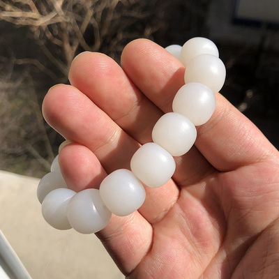 Jade (Nephritis) Bracelet With 8 And 10 Mm Round Beads, Jade Bracelet Genuine Hetian Jade Bracelet Natural Gradient Color Nephrite Hetian Jade Beaded Bracelet for Women and Men