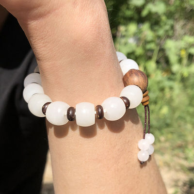 Jade (Nephritis) Bracelet With 8 And 10 Mm Round Beads, Jade Bracelet Genuine Hetian Jade Bracelet Natural Gradient Color Nephrite Hetian Jade Beaded Bracelet for Women and Men