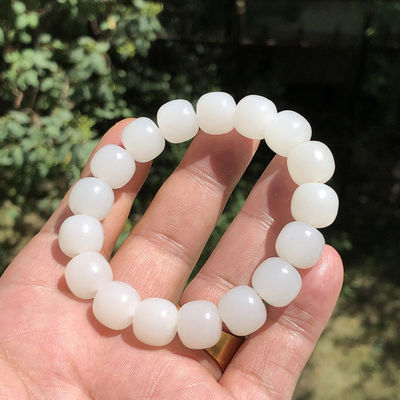 Jade (Nephritis) Bracelet With 8 And 10 Mm Round Beads, Jade Bracelet Genuine Hetian Jade Bracelet Natural Gradient Color Nephrite Hetian Jade Beaded Bracelet for Women and Men