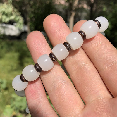 Jade (Nephritis) Bracelet With 8 And 10 Mm Round Beads, Jade Bracelet Genuine Hetian Jade Bracelet Natural Gradient Color Nephrite Hetian Jade Beaded Bracelet for Women and Men