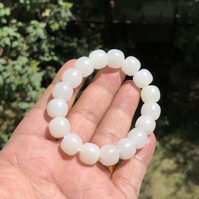 Jade (Nephritis) Bracelet With 8 And 10 Mm Round Beads, Jade Bracelet Genuine Hetian Jade Bracelet Natural Gradient Color Nephrite Hetian Jade Beaded Bracelet for Women and Men
