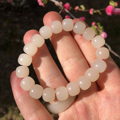 Jade (Nephritis) Bracelet With 8 And 10 Mm Round Beads, Jade Bracelet Genuine Hetian Jade Bracelet Natural Gradient Color Nephrite Hetian Jade Beaded Bracelet for Women and Men