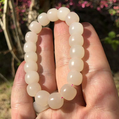 Jade (Nephritis) Bracelet With 8 And 10 Mm Round Beads, Jade Bracelet Genuine Hetian Jade Bracelet Natural Gradient Color Nephrite Hetian Jade Beaded Bracelet for Women and Men