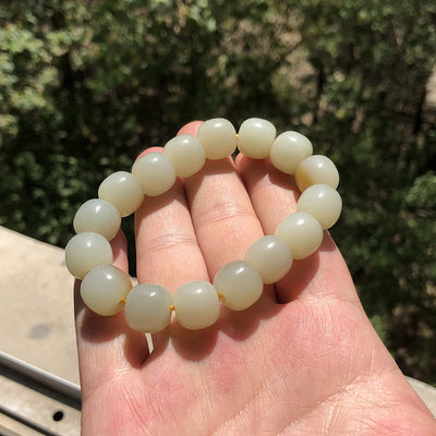 Natural Quartzite Jade White Jade Nephrite Jade Bucket Bead Pumpkin Charm Adjustable Couple Friend Bracelets For Women Men