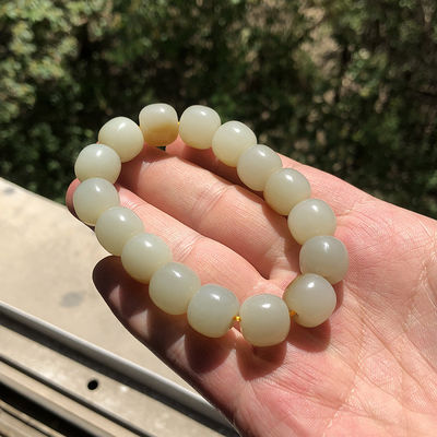 Natural Quartzite Jade White Jade Nephrite Jade Bucket Bead Pumpkin Charm Adjustable Couple Friend Bracelets For Women Men