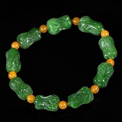 Genuine Jade Bracelet Natural Gradient Color Nephrite Jade Beaded Bracelet Nephrite Jade Bangle Natural Green Stone Bracelet Carve for Women and Men