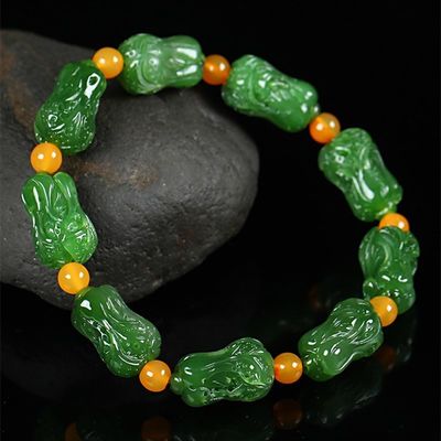 Genuine Jade Bracelet Natural Gradient Color Nephrite Jade Beaded Bracelet Nephrite Jade Bangle Natural Green Stone Bracelet Carve for Women and Men