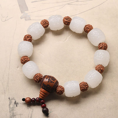Genuine Jade Bracelet Natural Gradient Color Nephrite Jade Beaded Bracelet Nephrite Jade Bangle Natural Green Stone Bracelet Carve for Women and Men
