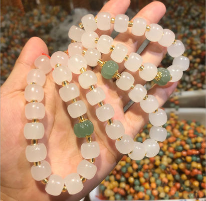 Genuine Jade Bracelet Natural Gradient Color Nephrite Jade Beaded Bracelet Nephrite Jade Bangle Natural Green Stone Bracelet Carve for Women and Men