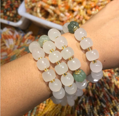 Genuine Jade Bracelet Natural Gradient Color Nephrite Jade Beaded Bracelet Nephrite Jade Bangle Natural Green Stone Bracelet Carve for Women and Men