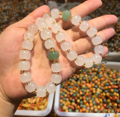 Genuine Jade Bracelet Natural Gradient Color Nephrite Jade Beaded Bracelet Nephrite Jade Bangle Natural Green Stone Bracelet Carve for Women and Men