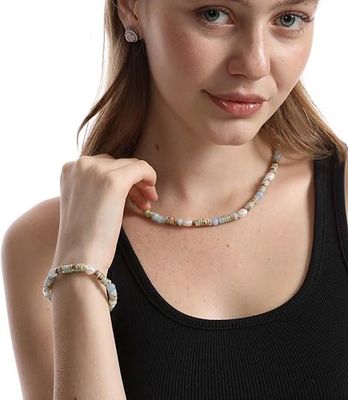 Beaded Bracelets For Women Natural Stone Malachite, Rainbow Stone, Rose Quartz, Amazonite Vintage Stretch Bracelet 6mm 14K Gold Plated Colorful Gemstones Boho Handmade Jewelry