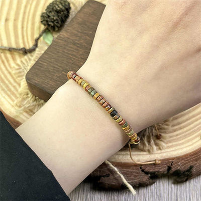 Dainty Shoushan Jasper Bracelet Minimalist Natural Stone Beads, Tibetan Bohemian Handmade Bracelet Bohemian 2*4mm Round Sediment Gemstone Healing Bracelet Gift Purple Imperial Jasper Stone