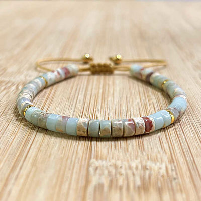 Dainty Shoushan Jasper Bracelet Minimalist Natural Stone Beads, Tibetan Bohemian Handmade Bracelet Bohemian 2*4mm Round Sediment Gemstone Healing Bracelet Gift Purple Imperial Jasper Stone