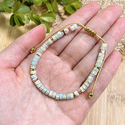 Dainty Shoushan Jasper Bracelet Minimalist Natural Stone Beads, Tibetan Bohemian Handmade Bracelet Bohemian 2*4mm Round Sediment Gemstone Healing Bracelet Gift Purple Imperial Jasper Stone