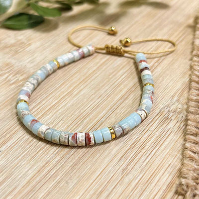 Dainty Shoushan Jasper Bracelet Minimalist Natural Stone Beads, Tibetan Bohemian Handmade Bracelet Bohemian 2*4mm Round Sediment Gemstone Healing Bracelet Gift Purple Imperial Jasper Stone