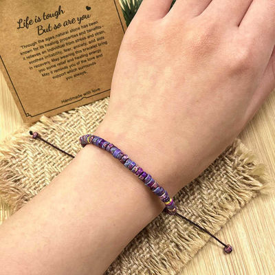 Dainty Shoushan Jasper Bracelet Minimalist Natural Stone Beads, Tibetan Bohemian Handmade Bracelet Bohemian 2*4mm Round Sediment Gemstone Healing Bracelet Gift Purple Imperial Jasper Stone