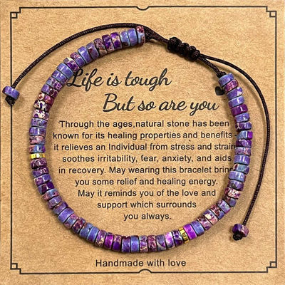 Dainty Shoushan Jasper Bracelet Minimalist Natural Stone Beads, Tibetan Bohemian Handmade Bracelet Bohemian 2*4mm Round Sediment Gemstone Healing Bracelet Gift Purple Imperial Jasper Stone
