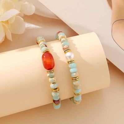 Europe And United States New Natural Red Agate Pearl Shoushan Stone Beaded Bracelet Female Jewelry Wholesale Bangles Type