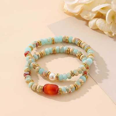 Europe And United States New Natural Red Agate Pearl Shoushan Stone Beaded Bracelet Female Jewelry Wholesale Bangles Type