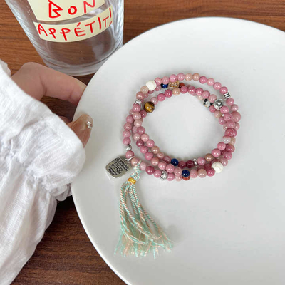 Shoushan Stone Powder Zebra Love Beaded Bracelet New Tibetan Ethnic Style Multi Circle Bead Bracelet Necklace Shoushan Stone Red Patterned Stone Multi Treasure Tassel Bracelet