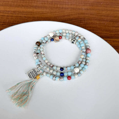Shoushan Stone Powder Zebra Love Beaded Bracelet New Tibetan Ethnic Style Multi Circle Bead Bracelet Necklace Shoushan Stone Red Patterned Stone Multi Treasure Tassel Bracelet