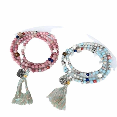 Shoushan Stone Powder Zebra Love Beaded Bracelet New Tibetan Ethnic Style Multi Circle Bead Bracelet Necklace Shoushan Stone Red Patterned Stone Multi Treasure Tassel Bracelet