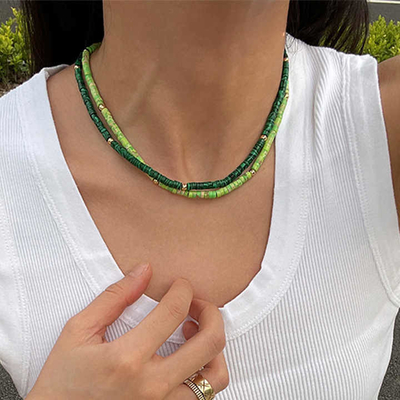 Natural Stone Women Shoushan Stone Multi Color Crystal Beads Bracelet Necklace Tiny Cylinder Natural Stone Necklace Stainless Steel Gold Beads Beaded Necklace for Women