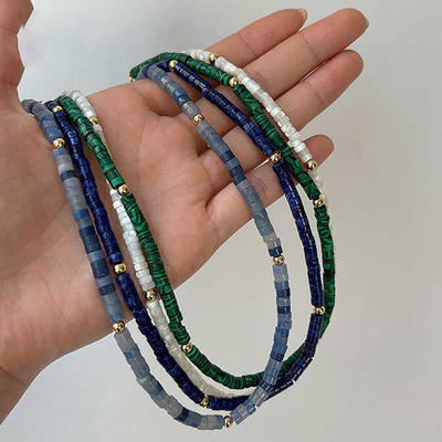 Natural Stone Women Shoushan Stone Multi Color Crystal Beads Bracelet Necklace Tiny Cylinder Natural Stone Necklace Stainless Steel Gold Beads Beaded Necklace for Women
