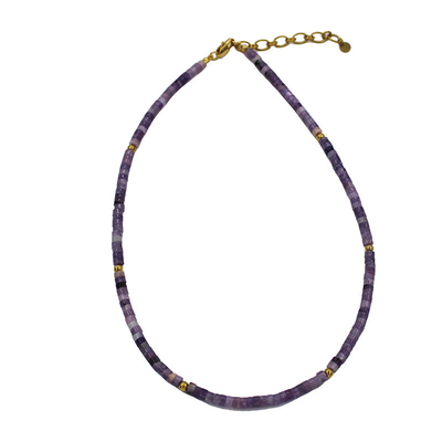Natural Stone Women Shoushan Stone Multi Color Crystal Beads Bracelet Necklace Tiny Cylinder Natural Stone Necklace Stainless Steel Gold Beads Beaded Necklace for Women
