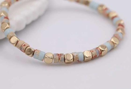 Natural Emperor Stone Beaded Wristband Vintage Gold Hand Woven Bracelet Adjustable Shoushan Stone Accessory Party Gift Hand-beaded Retro Synthetic Shoushan Stone Stone Bracelet