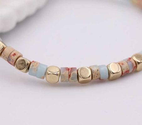 Natural Emperor Stone Beaded Wristband Vintage Gold Hand Woven Bracelet Adjustable Shoushan Stone Accessory Party Gift Hand-beaded Retro Synthetic Shoushan Stone Stone Bracelet