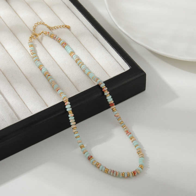 Wholesale Shoushan Natural Stone Beaded Necklace And Bracelet Women Gold Plated Stainless Steel Jewelry Sets Mixed Tower Beaded Fashion Jewelry Bracelet